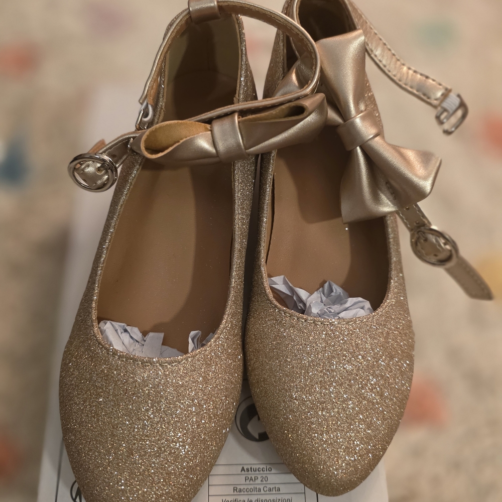Elegant Gold Glitter Kids Princess Shoes Size 27 ( US 10 TODDLER)